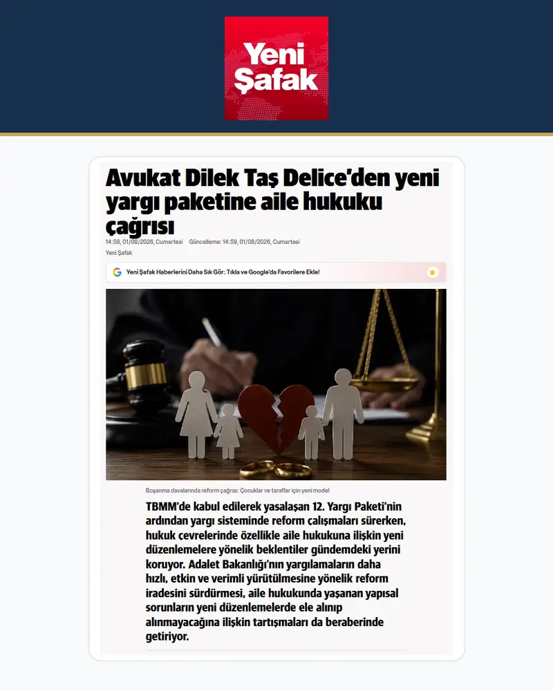 Yeni Şafak'ta yayımlanan Avukat Dilek Taş Delice haberi